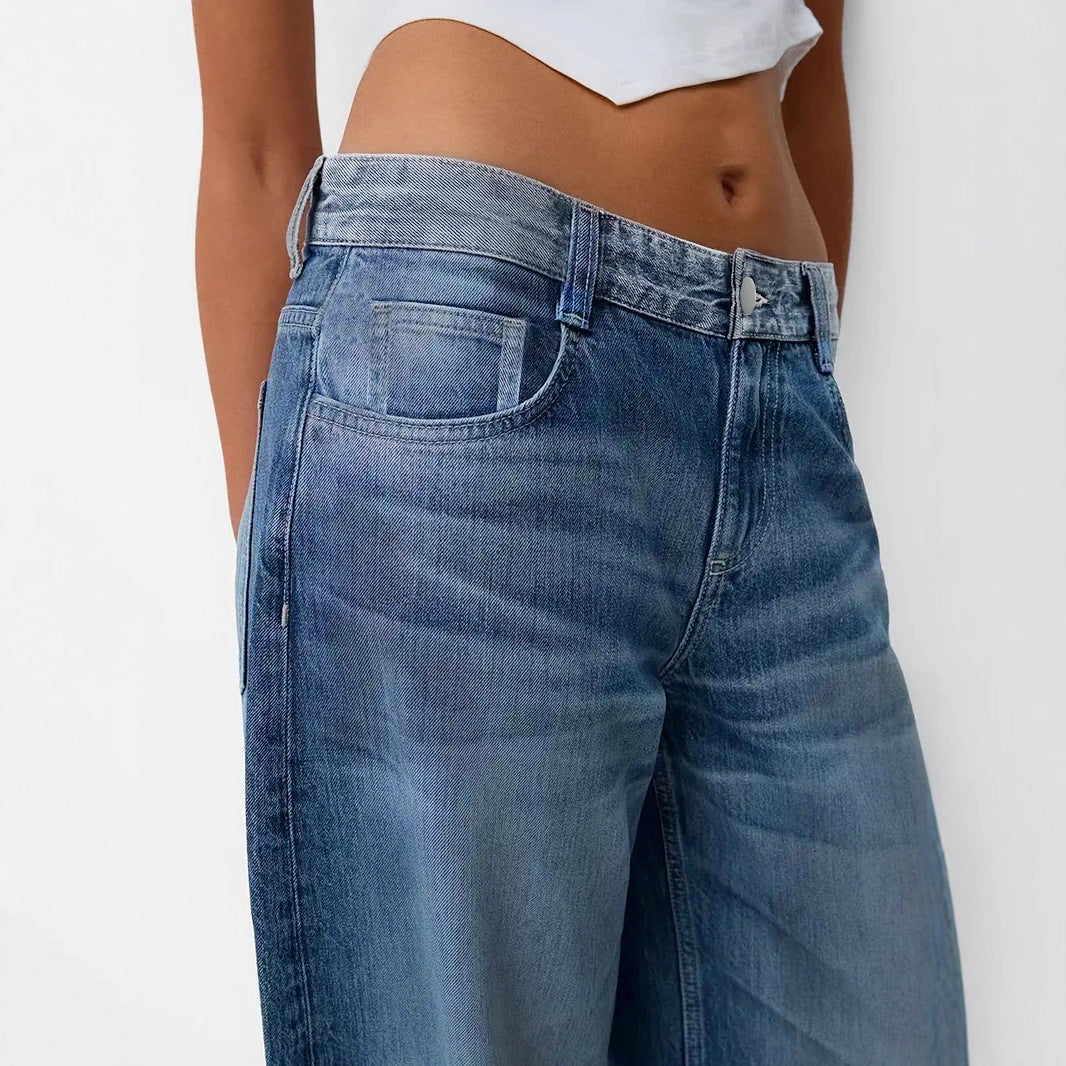 Summer Thin, Loose-fit, Mid-rise, Figure-flattering Wide-leg Denim Jeans For Pear-shaped Figures