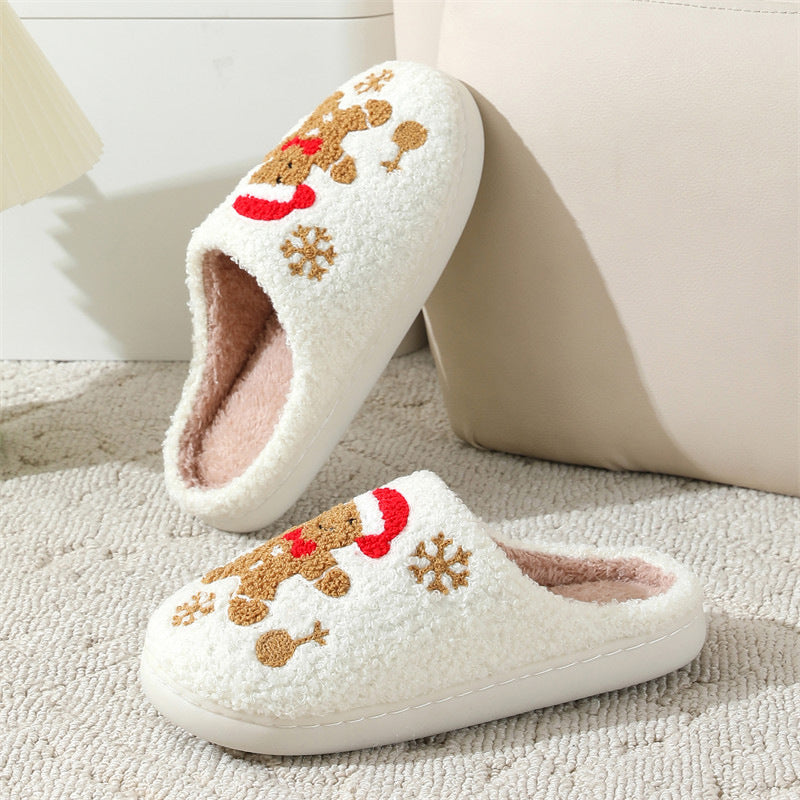 Super Soft Gingerbread Man Fleece Lined Slip On House Shoes