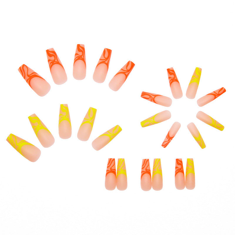 Dames levendige doodskistvormige nagelset met neon tips