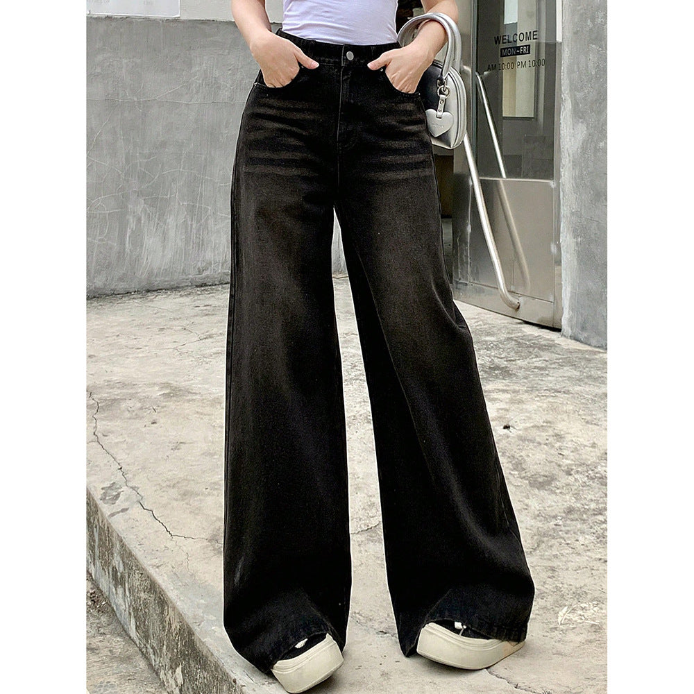 Branded Retro Wide-Leg Jeans for Modern Street Statements-Black-Theone Apparel