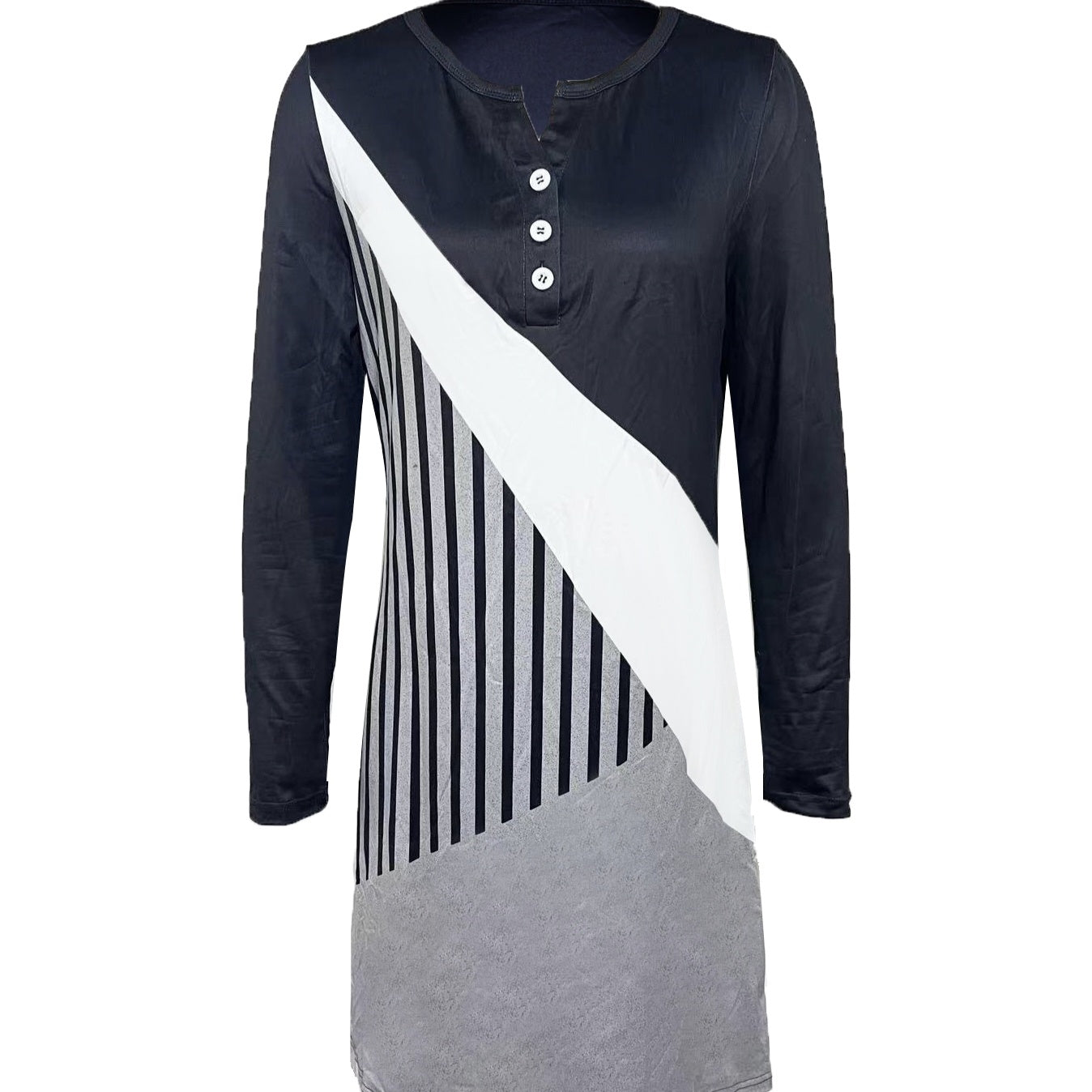 Casual Button-Front V-Neck Dress for Effortless Comfort-Theone Apparel