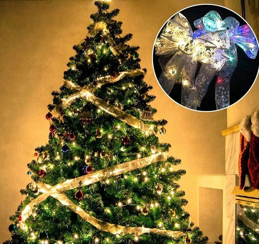 Christmas Ribbon Garland for Trees with LED Lights Built In-Theone Apparel