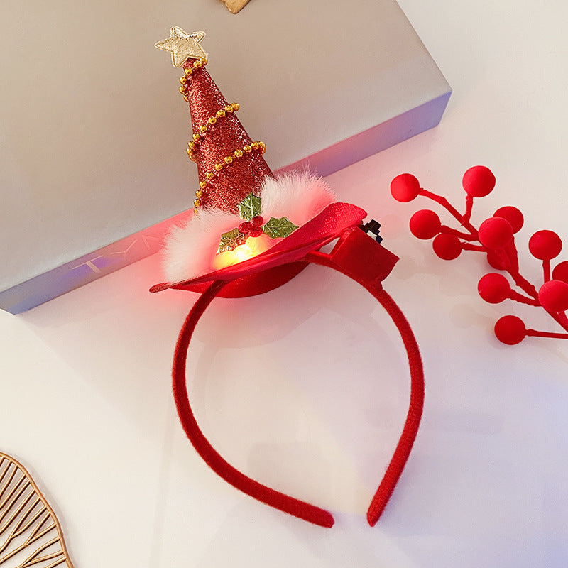 Christmas Tree Headband Hat with LED String Lights-15 Red Glittering Powder Chain-Theone Apparel