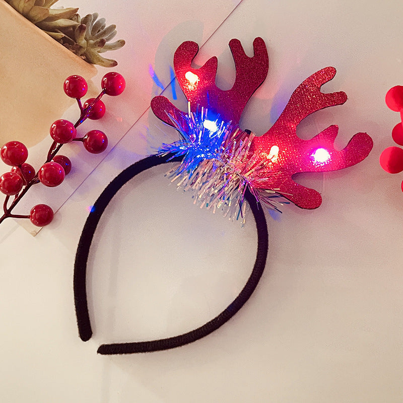 Christmas Tree Headband Hat with LED String Lights-39 Red Antlers With Ribbon-Theone Apparel