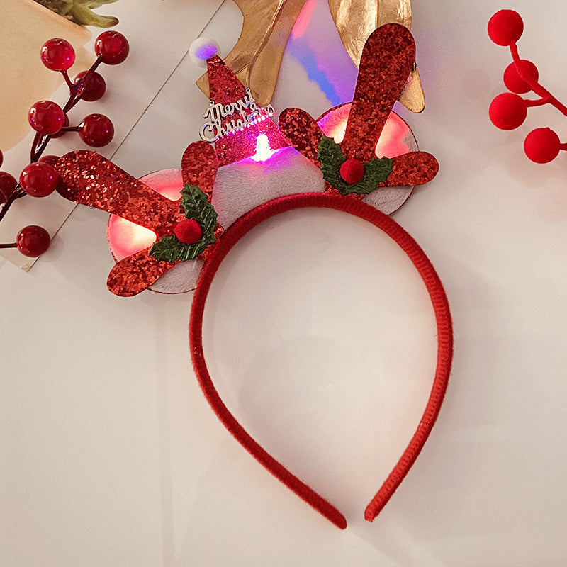 Christmas Tree Headband Hat with LED String Lights-53 Red Adult Pink Antlers-Theone Apparel