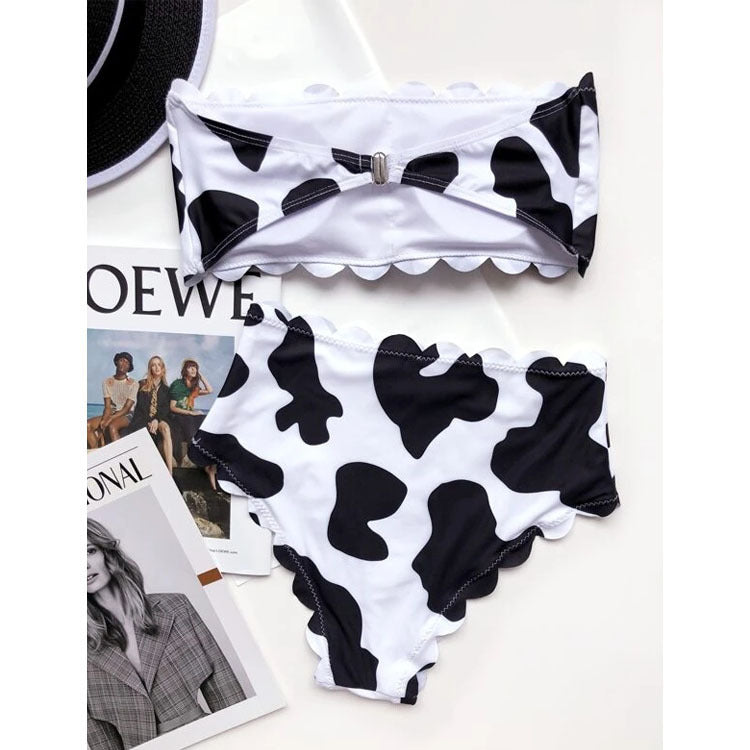 Cow Print Wrapped-Bust Bikini Set for Bold Summer Style-Theone Apparel