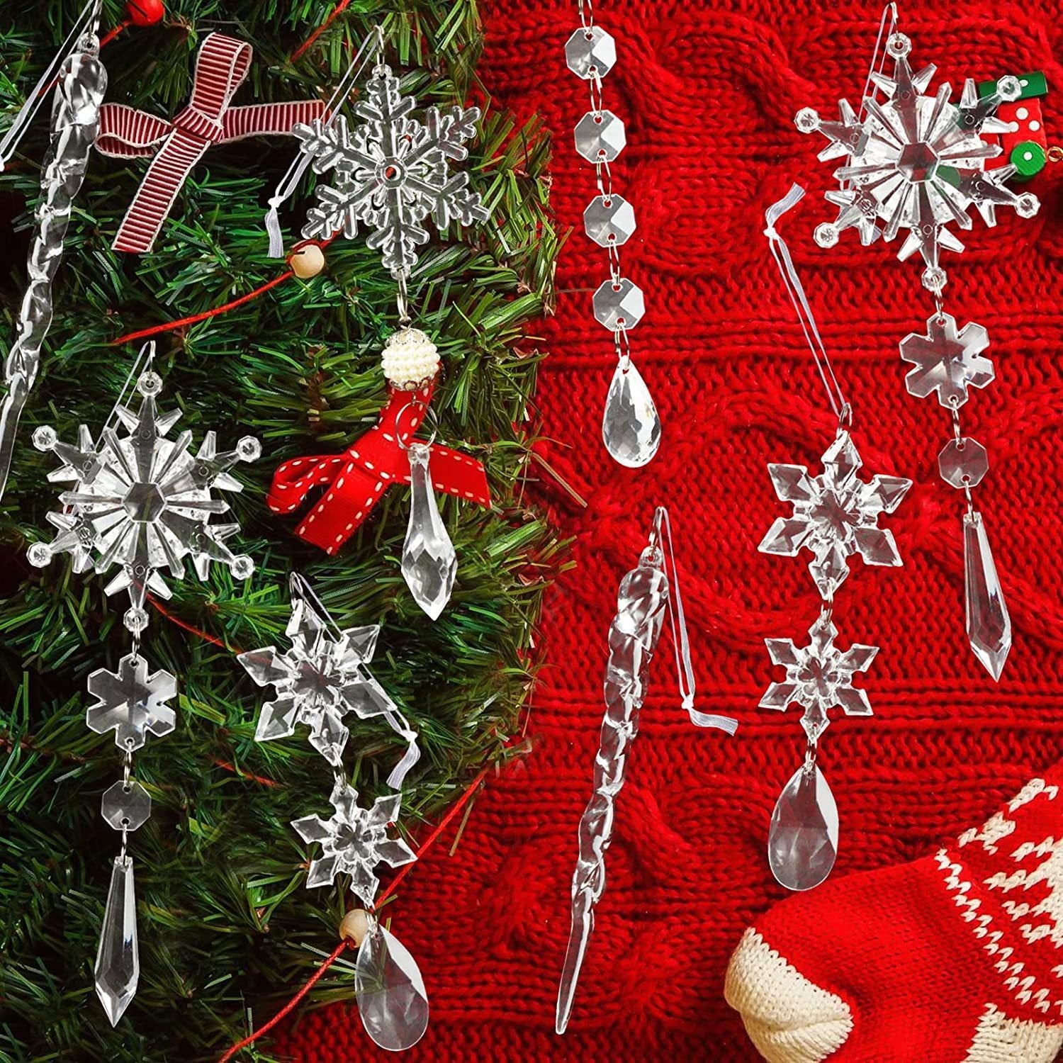 Crystal Clear Transparent Hanging Acrylic Beaded Snowflake Decorations-Theone Apparel