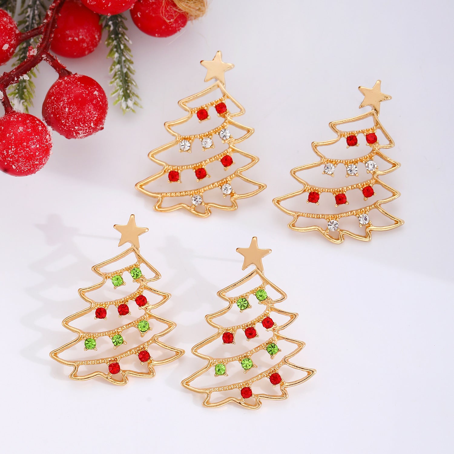 Cute Minimalist Christmas Tree Dangle Stud Back Earrings-Theone Apparel