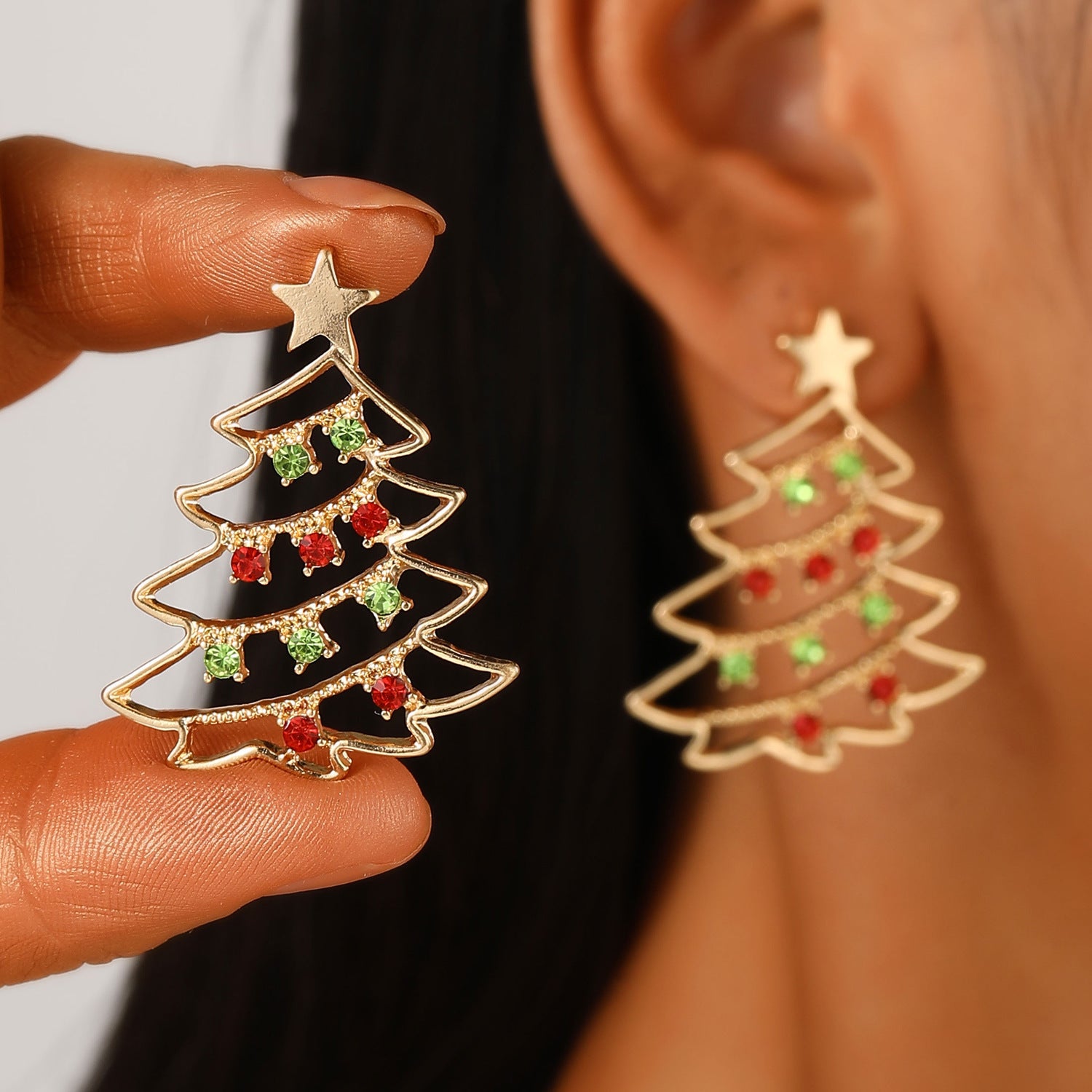 Cute Minimalist Christmas Tree Dangle Stud Back Earrings-Theone Apparel