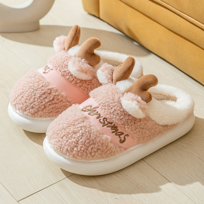 Cute and Whimsical 3D Reindeer Fleece Slippers with Traction-Theone Apparel