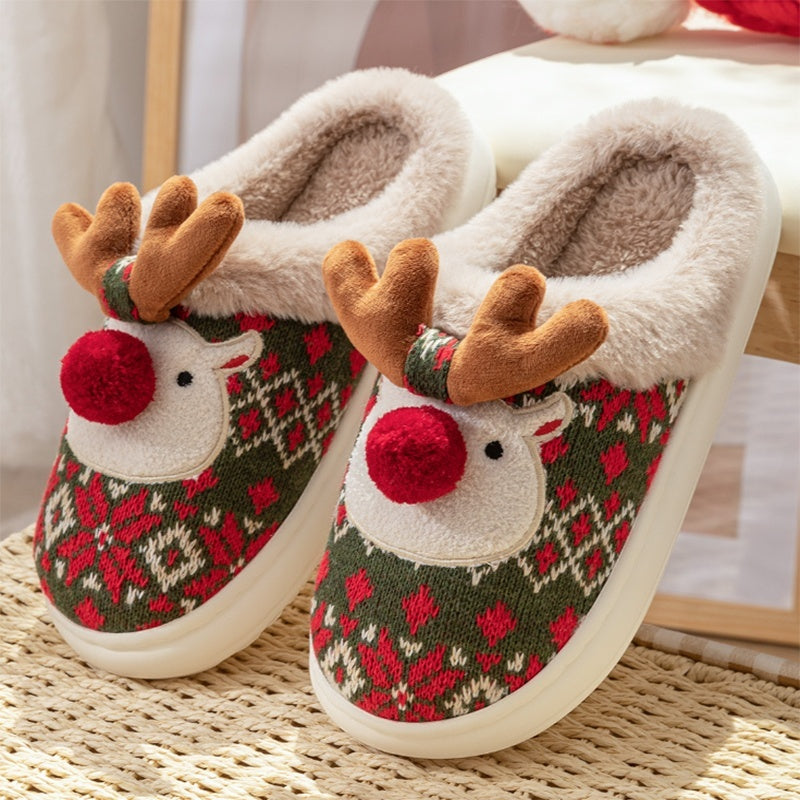 Durable and Soft 3D Reindeer House Shoes with Traction Soles-Theone Apparel
