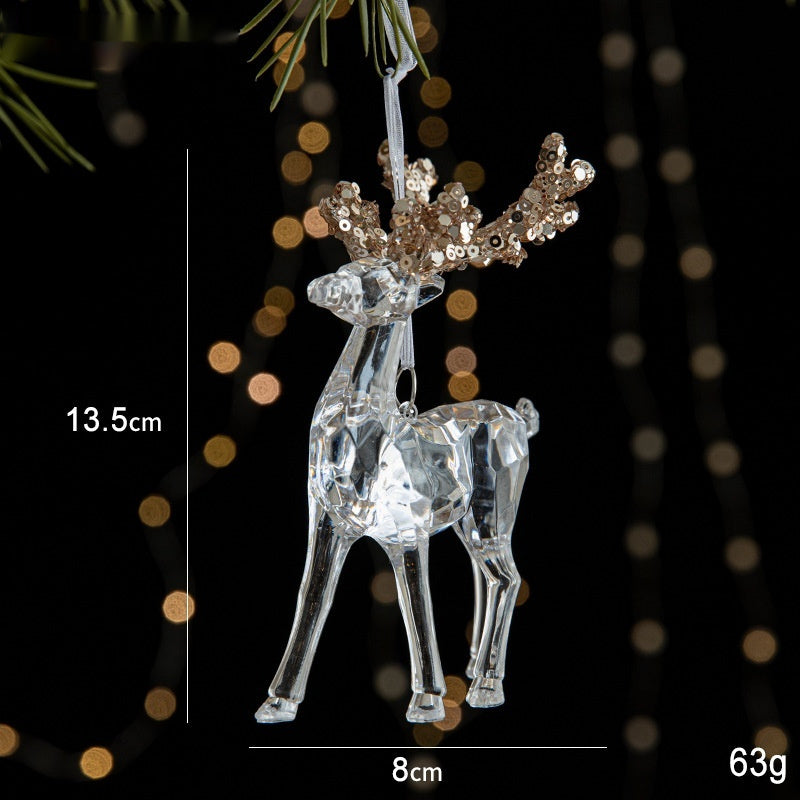 Elegant Sequined Clear Acrylic Hanging Ornament Decorations with Ribbon-Standing Elk-Theone Apparel