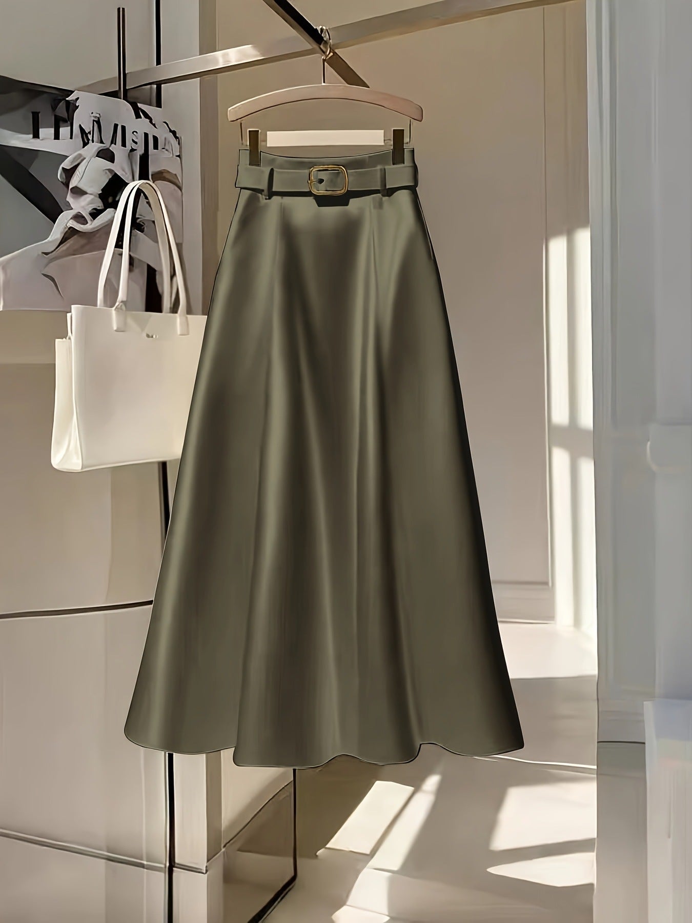 Elegant Solid Color Satin A-Line Skirt For Graceful Outfits-Theone Apparel