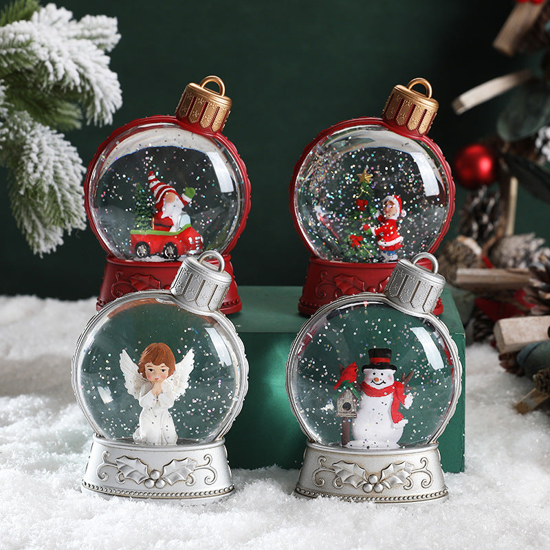 Festive Ornament-Shaped Light-Up Battery-Operated Plastic Snow Globe Christmas Decoration in Assorted Styles-Theone Apparel