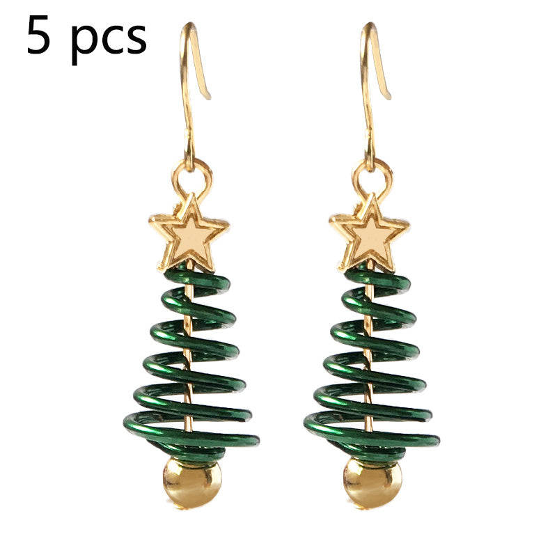 Festive Spiral Christmas Tree Drop Earrings with Golden Stud-5 pc-Theone Apparel