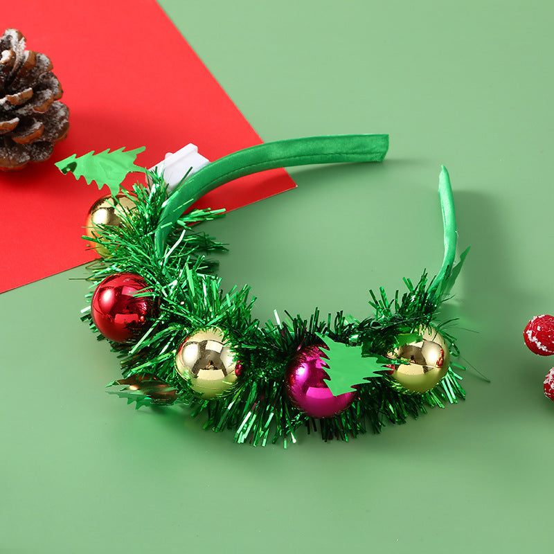 Festive Tinsel-Accent Decorated Christmas Party Satin-Covered Headband in Assorted Styles-Christmas Balls-Theone Apparel