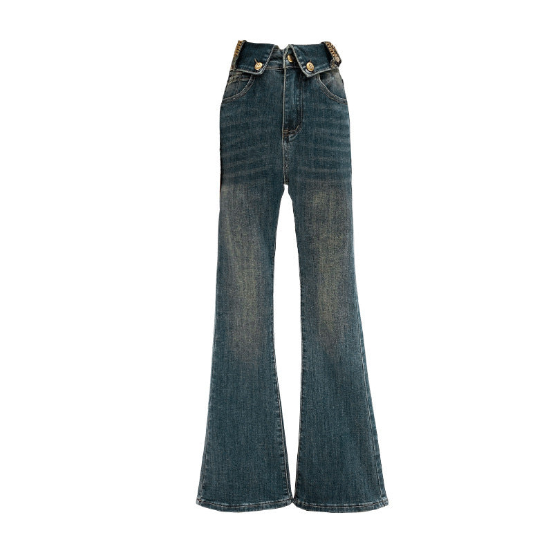 Flared Straight Jeans for Pear-Shaped Autumn Styling-Blue-Theone Apparel