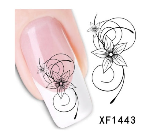 Floral and Botanical Black Nail Stickers for At Home Nails-XF1443-Theone Apparel