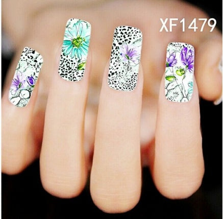 Floral and Botanical Black Nail Stickers for At Home Nails-XF1479-Theone Apparel