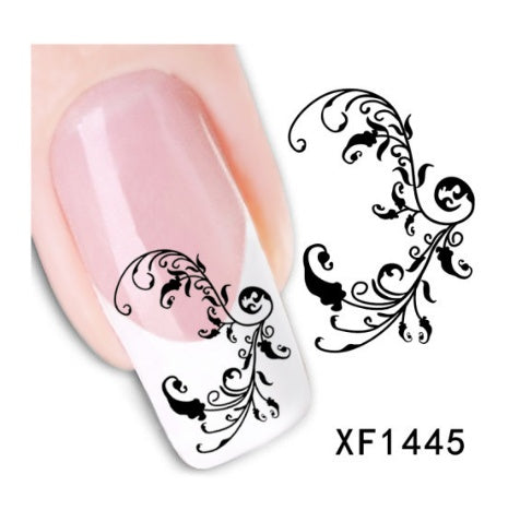 Floral and Botanical Black Nail Stickers for At Home Nails-XF1445-Theone Apparel