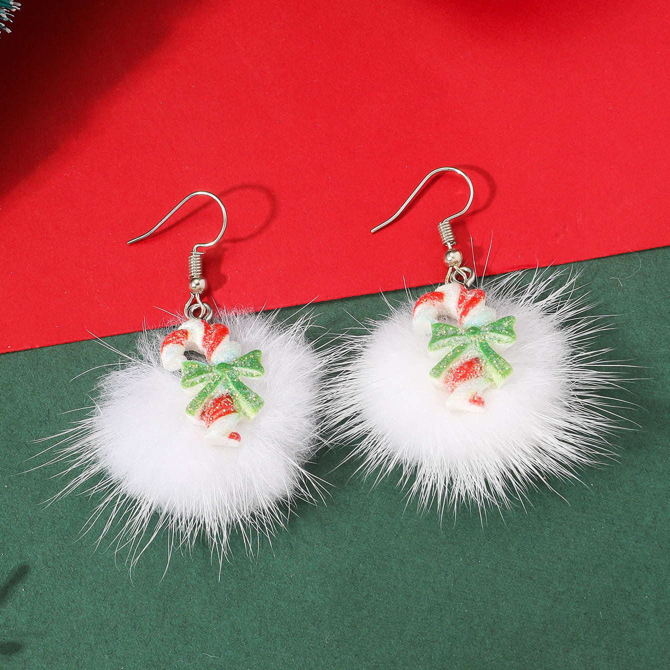 Flufffy Christmas Themed Puffball Earrings in Various Patterns-Style 9-Theone Apparel