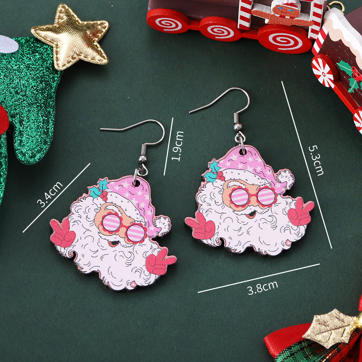 Funky Fun Wooden Cool Santa With Sunglasses Dangle Earrings in Assorted Styles-Theone Apparel