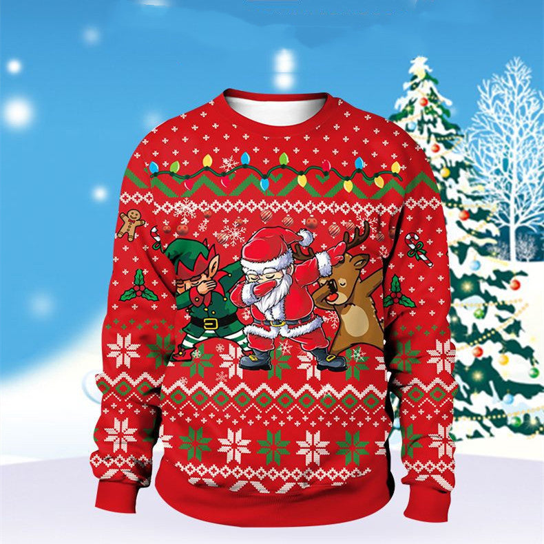 Funny Christmas Party Sweater with Reindeer, Elf and Santa Dabbing-Theone Apparel