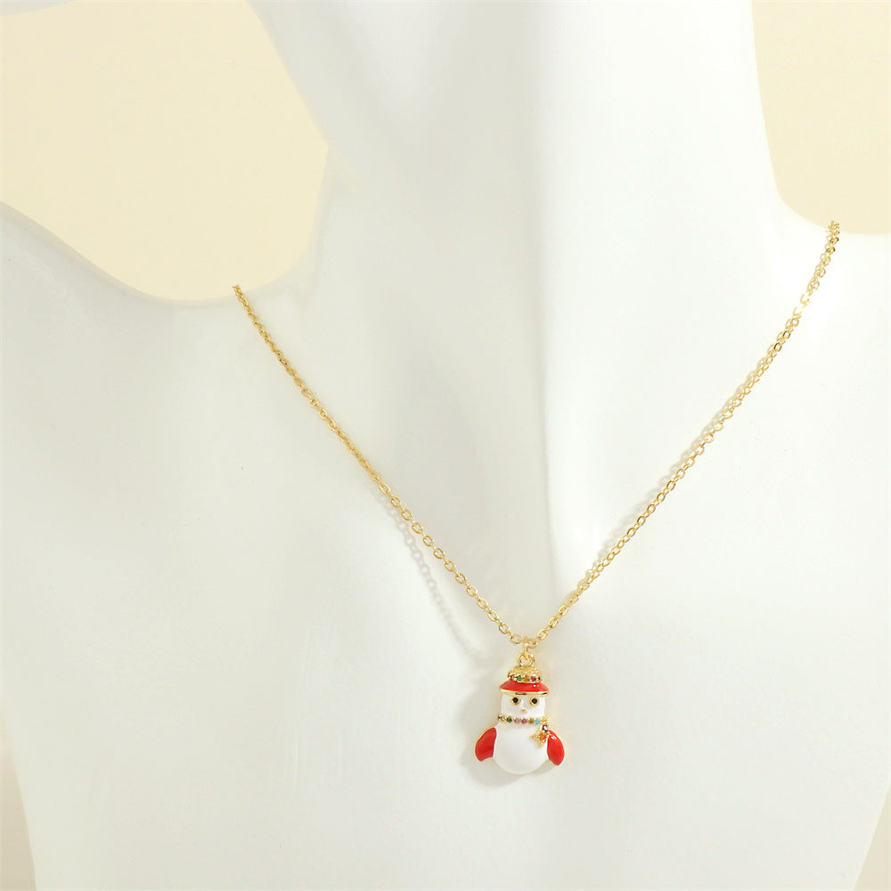 Gold-Tone Christmas Enamel & Rhinestone Chain Pendant Necklace in Assorted Styles-Style 4-Theone Apparel