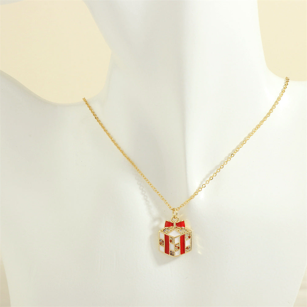 Gold-Tone Christmas Enamel & Rhinestone Chain Pendant Necklace in Assorted Styles-Style 17-Theone Apparel