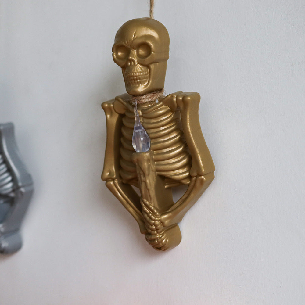 Gold or Silver Skeleton Wall Sconce with Spooky Red Light-Gold-Theone Apparel
