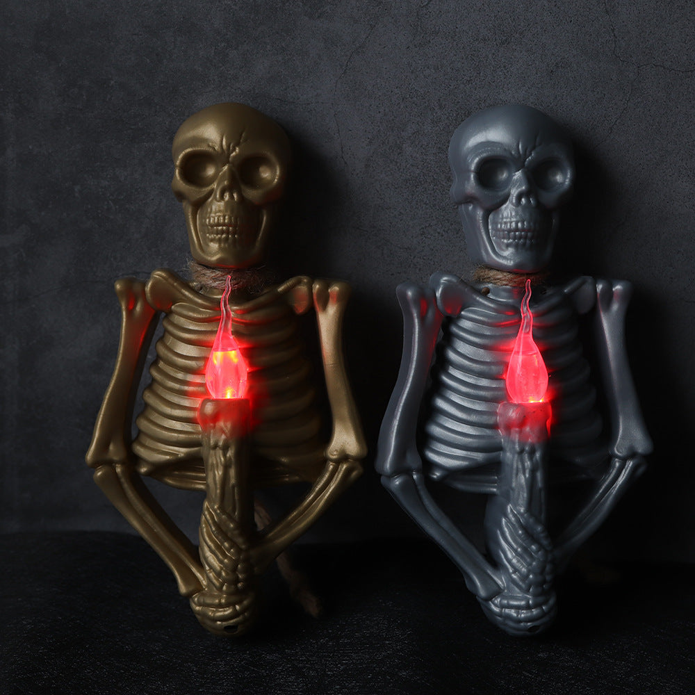 Gold or Silver Skeleton Wall Sconce with Spooky Red Light-Theone Apparel
