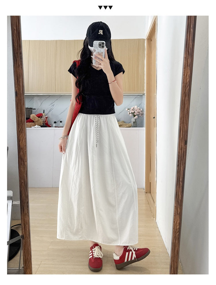 High Waist Ice Silk A-Line Skirt For Plus Size Workwear-Theone Apparel