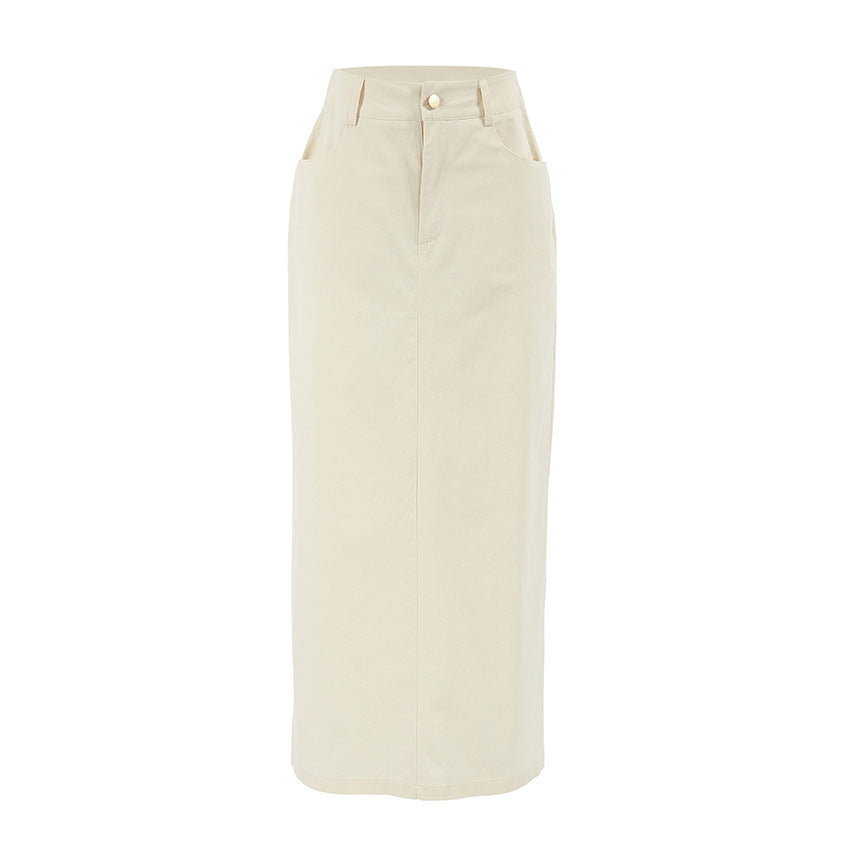 High Waist Slit Denim Skirt For Confident Workwear Style-Theone Apparel