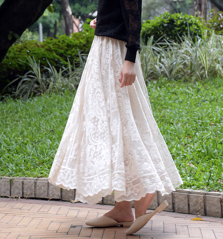 Korean Style High Waist Crocheted Lace Skirt For Delicate Beauty-Theone Apparel
