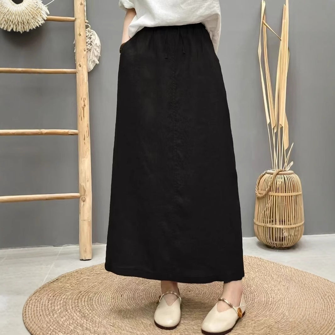 Lace Up Linen High Waist Skirt With Back Slit-Theone Apparel