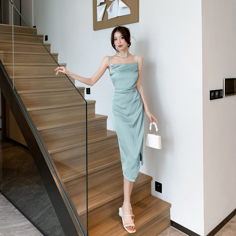 Luxurious Acetate Satin Dress with High-Grade Silky Finish-Theone Apparel