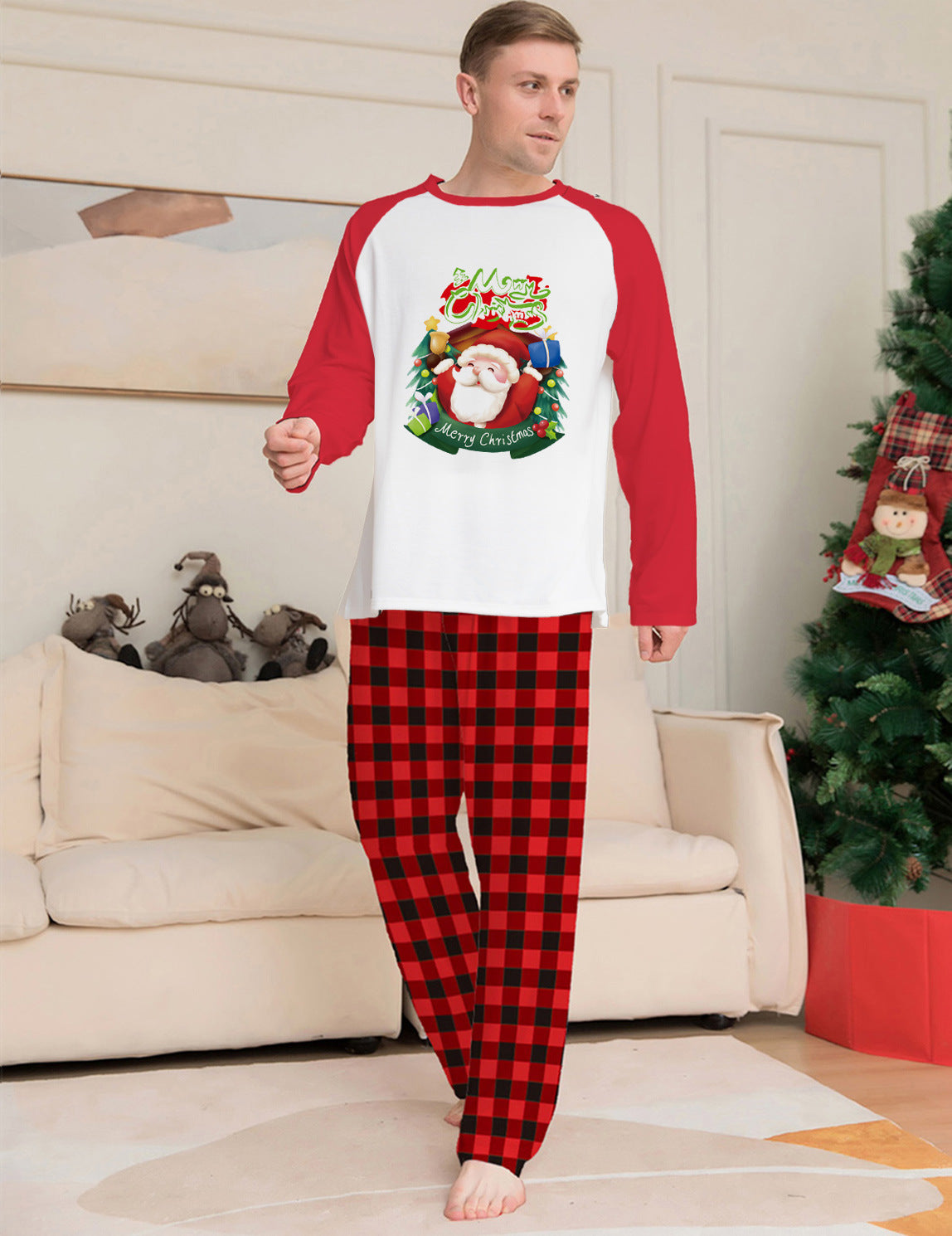 Matching Family Red and White Reindeer Christmas Pajama Set-Theone Apparel