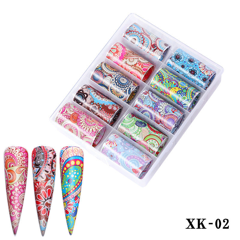 Multicolored and Multipatterned Nail Wraps 10 Piece Set-XK02-Theone Apparel