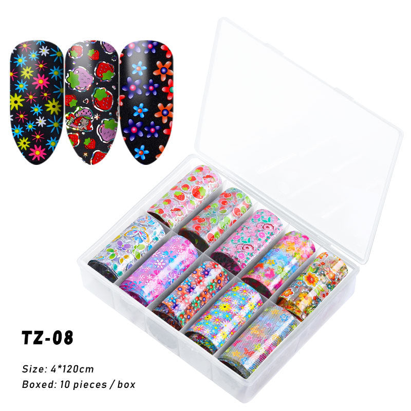 Multicolored and Multipatterned Nail Wraps 10 Piece Set-TZ08-Theone Apparel