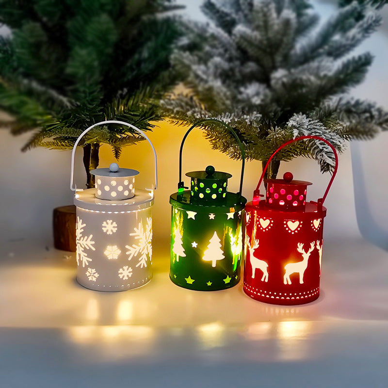Nordic Style Metallic Can Christmas Themed Lantern Lights with LED Bulbs-3 Sets-Theone Apparel