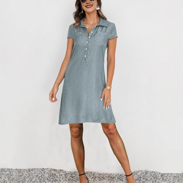 Plus-Size Swing Denim Dress with Split Pockets and Casual Vibe-Theone Apparel