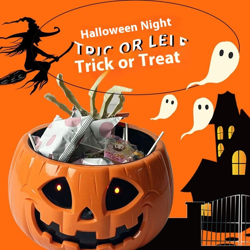 Pumpkin Shaped Candy Bowl with Jumpscare Skeleton Hand-Theone Apparel