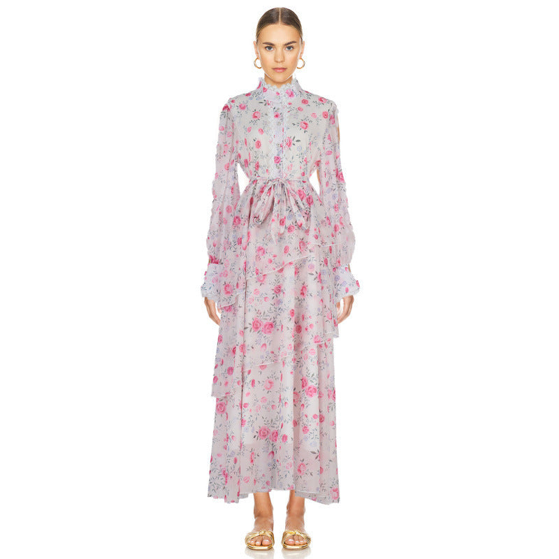 Ruffled Lace-Detail Dress with Irregular Hemline Charm-Theone Apparel