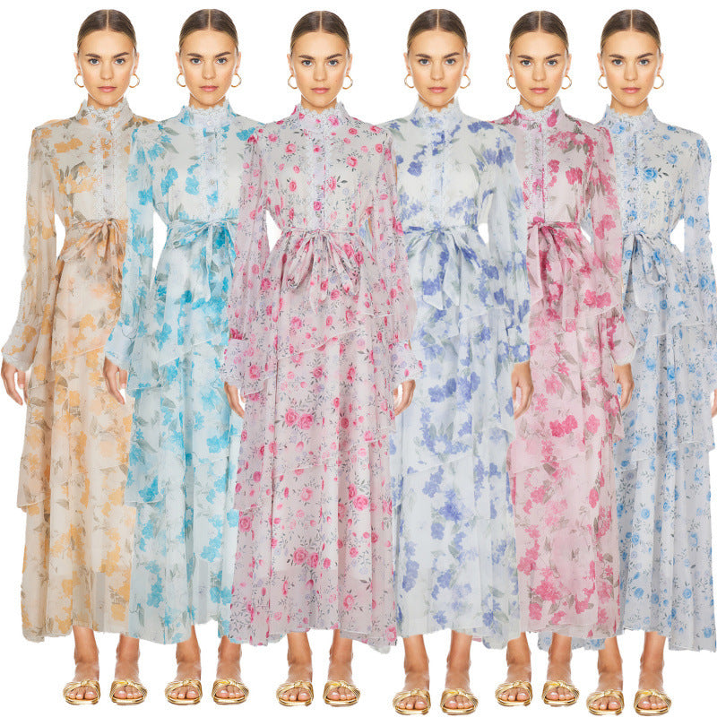 Ruffled Lace-Detail Dress with Irregular Hemline Charm-Theone Apparel