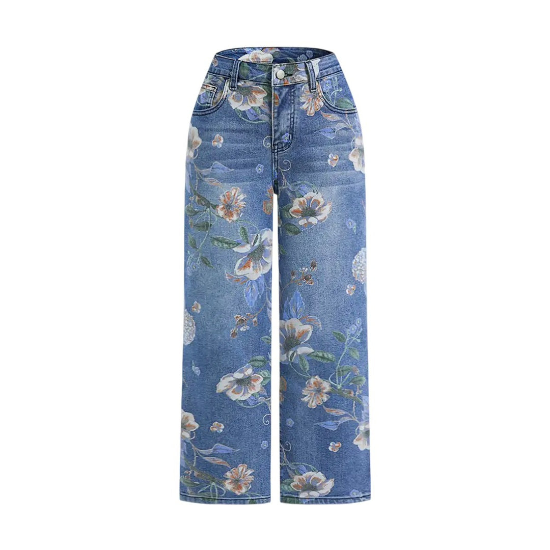 Seasonal Printed Straight-Leg Denim Pants for Artistic Flair-Theone Apparel