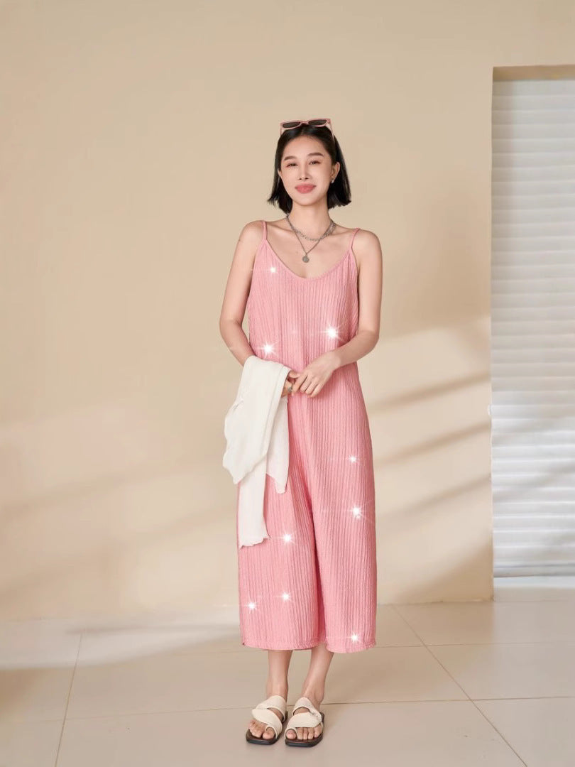 Sequin Pleated Cami Dress with Elegant Temperament Silhouette-Pink-Theone Apparel