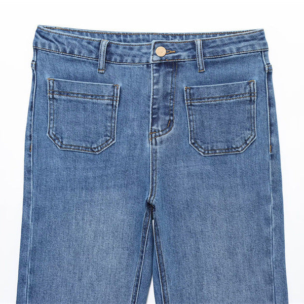 Simple Sticker Pocket Jeans with High-Waist Street Style-Theone Apparel