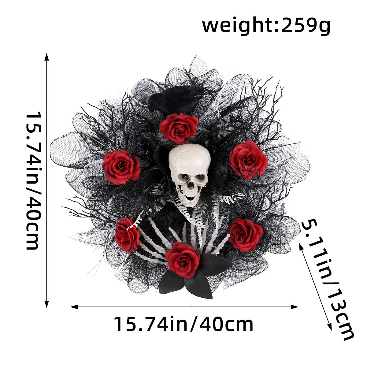 Skull and Roses Halloween Style Wreath in Red, Black and Gray-Rose Ghost Head Garland-Theone Apparel