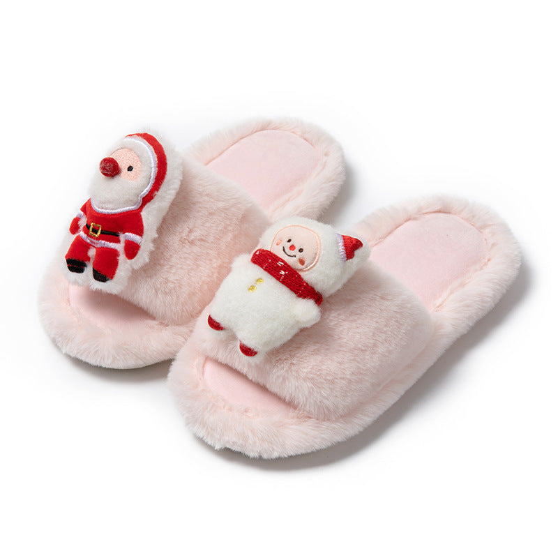 Soft Fleece Lined 3D Santa House Slippers with Open Toe-Pink-Theone Apparel