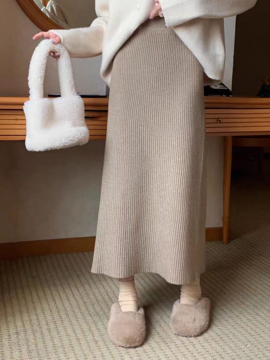 Solid Color Knitted Skirt For Effortless Everyday Style-Theone Apparel